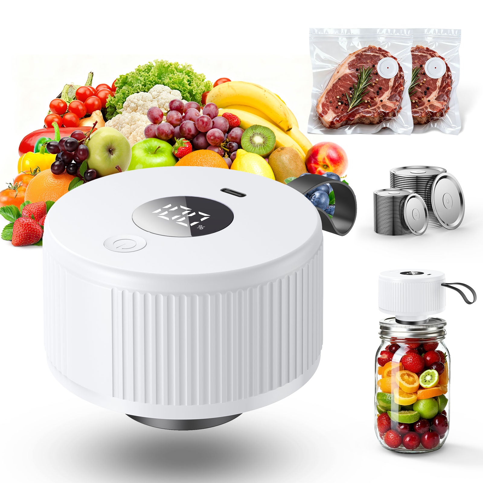Automatic Electric Mason Jar Vacuum Sealer White