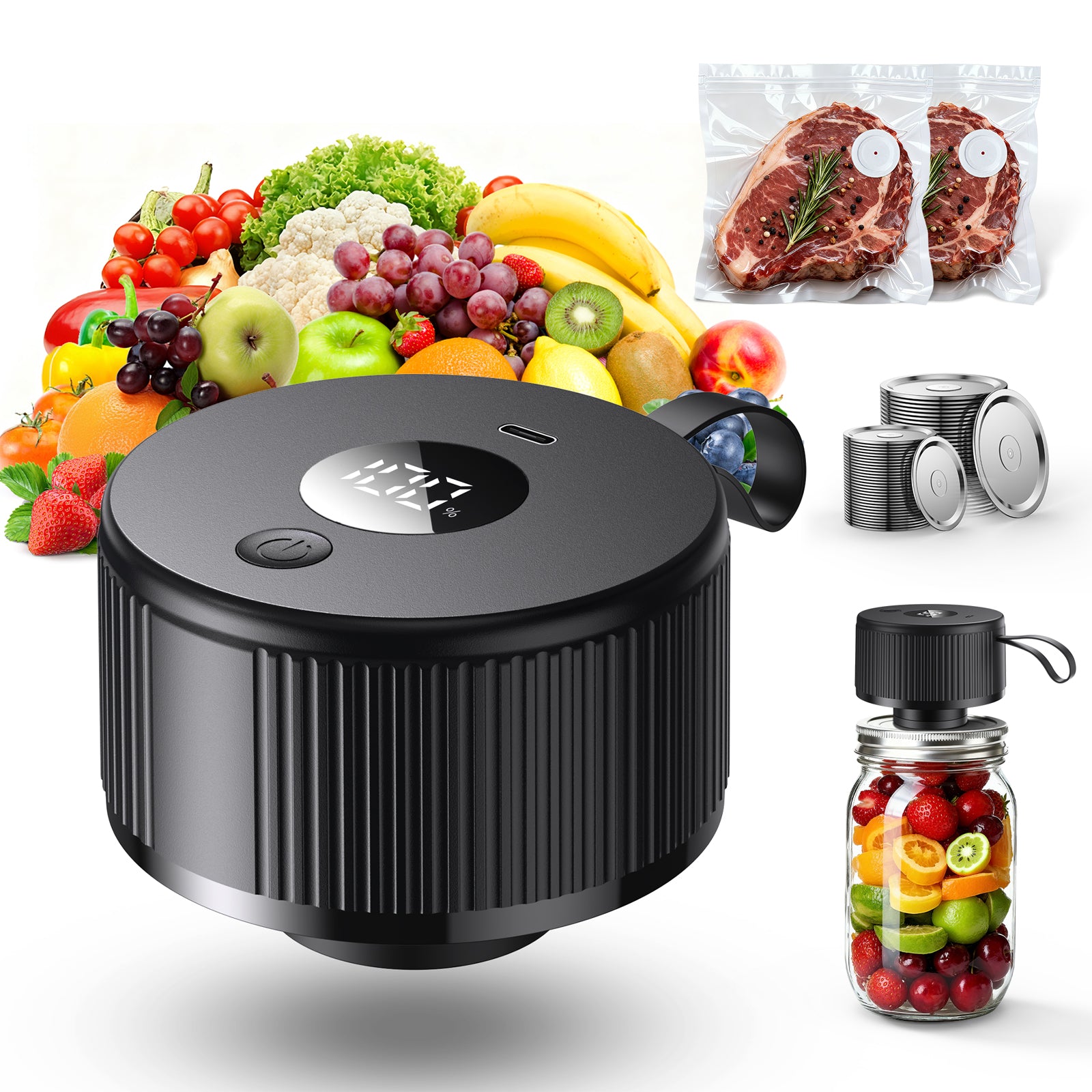 Automatic Electric Mason Jar Vacuum Sealer Black
