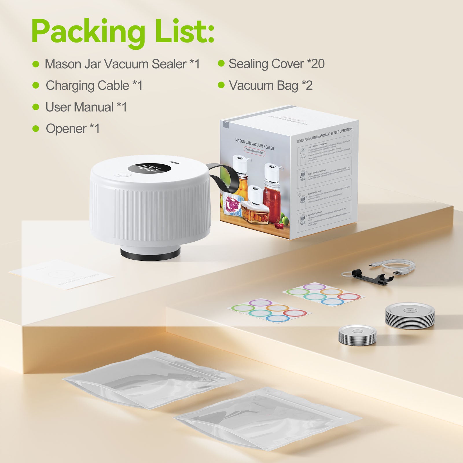 Automatic Electric Mason Jar Vacuum Sealer White